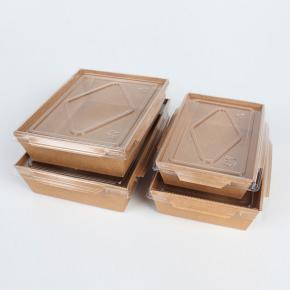 Disposable Recycle Kraft Paper Food Lunch Packaging Box with Anti-fog PET Lid